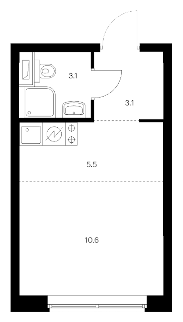 Квартира студия 22.3 м², 12/12 эт., ЖК «Шкиперский 19»